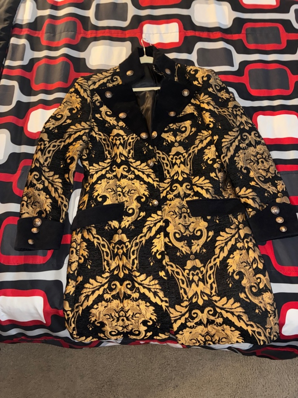 Women’s Black and Gold Brocade Coat